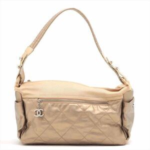 Chanel Paris Biarritz Coated Canvas One Shoulder Bag Gold